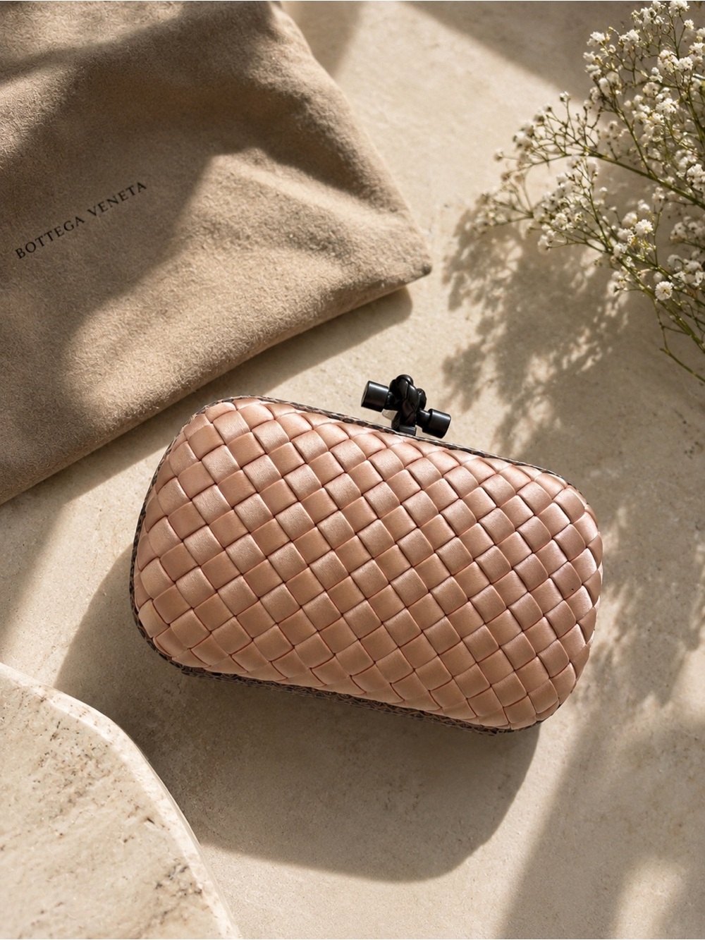 Bottega Veneta Blush Intrecciato Knot Clutch